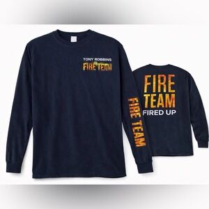 Tony Robbins Fire Crew T-Shirt Size Large Black Fired Up Back Fire Team Sleeve